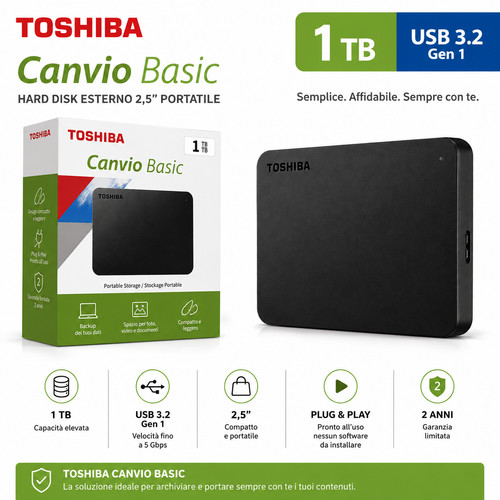 Toshiba canvio basics - 1tb, hard